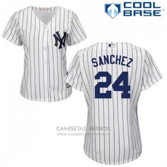 Camiseta Beisbol Mujer New York Yankees 24 Gary Sanchez Blanco Cool Base