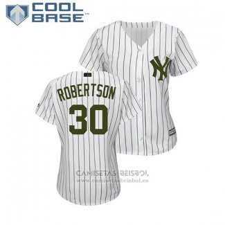 Camiseta Beisbol Mujer New York Yankees David Robertson 2018 Dia de los Caidos Cool Base Blanco