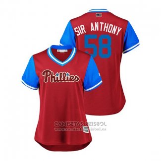 Camiseta Beisbol Mujer Philadelphia Phillies Seranthony Dominguez 2018 LLWS Players Weekend Sir Anthony Scarlet