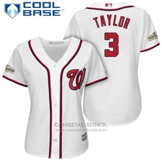 Camiseta Beisbol Mujer Washington Nationals 2017 Postemporada Michael Taylor Blanco Cool Base