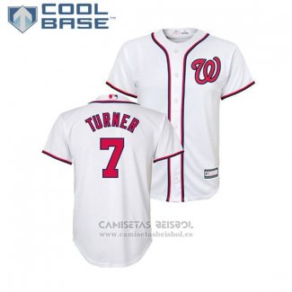 Camiseta Beisbol Nino Washington Nationals Trea Turner Cool Base Primera Replica Blanco