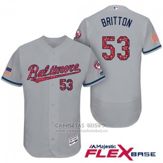 Camiseta Beisbol Hombre Baltimore Orioles 2017 Estrellas Y Rayas 53 Zach Britton Gris Flex Base