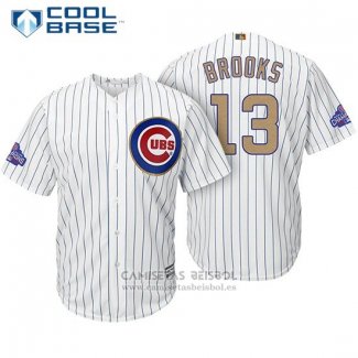 Camiseta Beisbol Hombre Chicago Cubs 13 Aaron Brooks Blanco Oro Cool Base