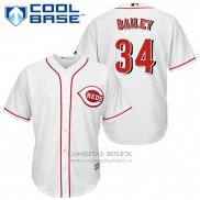 Camiseta Beisbol Hombre Cincinnati Reds Homer Bailey 34 Blanco Primera Cool Base