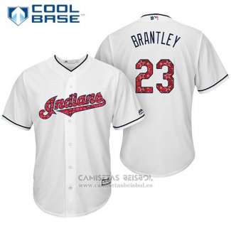 Camiseta Beisbol Hombre Cleveland Indians 2017 Estrellas y Rayas 23 Michael Brantley Blanco Cool Base