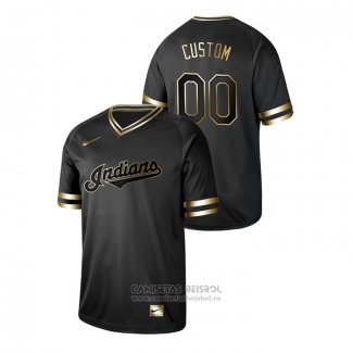 Camiseta Beisbol Hombre Cleveland Indians Personalizada 2019 Golden Edition V Neck Negro