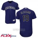 Camiseta Beisbol Hombre Colorado Rockies 19 Charlie Blackmon Violeta Flex Base