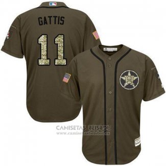 Camiseta Beisbol Hombre Houston Astros 11 Evan Gattis Verde Salute To Service