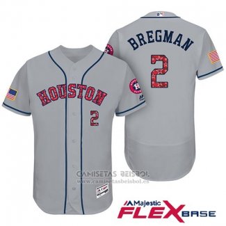 Camiseta Beisbol Hombre Houston Astros 2017 Estrellas y Rayas Alex Bregman Gris Flex Base