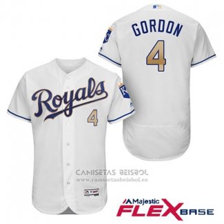 Camiseta Beisbol Hombre Kansas City Royals 4 Alex Gordon Blanco 2017 Flex Base