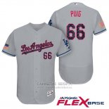 Camiseta Beisbol Hombre Los Angeles Dodgers 2017 Estrellas y Rayas Yasiel Puig Gris Flex Base