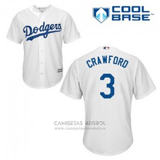 Camiseta Beisbol Hombre Los Angeles Dodgers Carl Crawford 3 Blanco Primera Cool Base