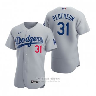 Camiseta Beisbol Hombre Los Angeles Dodgers Joc Pederson Autentico 2020 Alterno Gris