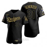 Camiseta Beisbol Hombre Los Angeles Dodgers Max Scherzer Negro 2021 Salute To Service