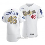 Camiseta Beisbol Hombre Los Angeles Dodgers Tony Gonsolin 2021 Gold Program Patch Autentico Blanco