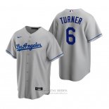 Camiseta Beisbol Hombre Los Angeles Dodgers Trea Turner Replica Road Gris