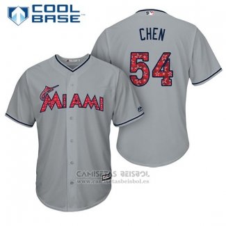 Camiseta Beisbol Hombre Miami Marlins 2017 Estrellas y Rayas Wei Yin Chen Gris Cool Base