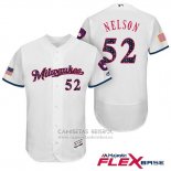 Camiseta Beisbol Hombre Milwaukee Brewers 2017 Estrellas y Rayas Jimmy Nelson Blanco Flex Base