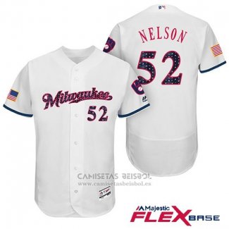 Camiseta Beisbol Hombre Milwaukee Brewers 2017 Estrellas y Rayas Jimmy Nelson Blanco Flex Base