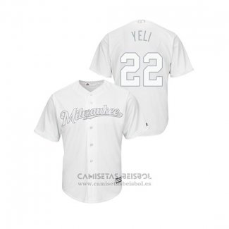 Camiseta Beisbol Hombre Milwaukee Brewers Christian Yelich 2019 Players Weekend Replica Blanco