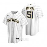 Camiseta Beisbol Hombre Milwaukee Brewers Freddy Peralta Replica Alterno Blanco