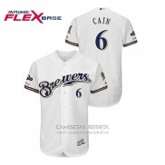 Camiseta Beisbol Hombre Milwaukee Brewers Lorenzo Cain 2019 Postemporada Flex Base Blanco