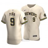 Camiseta Beisbol Hombre Milwaukee Brewers Manny Pina Autentico Alterno Crema