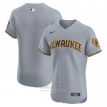 Camiseta Beisbol Hombre Milwaukee Brewers Road Vapor Premier Elite Patch Gris