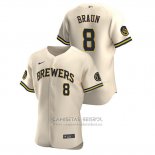 Camiseta Beisbol Hombre Milwaukee Brewers Ryan Braun Autentico 2020 Alterno Crema