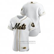 Camiseta Beisbol Hombre New York Mets Golden Edition Autentico Blanco