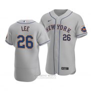 Camiseta Beisbol Hombre New York Mets Khalil Lee Autentico Road Gris