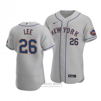 Camiseta Beisbol Hombre New York Mets Khalil Lee Autentico Road Gris