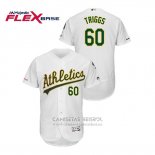 Camiseta Beisbol Hombre Oakland Athletics Andrew Triggs 150th Aniversario Patch Autentico Flex Base Blanco