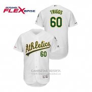 Camiseta Beisbol Hombre Oakland Athletics Andrew Triggs 150th Aniversario Patch Autentico Flex Base Blanco