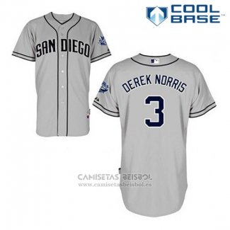 Camiseta Beisbol Hombre San Diego Padres Derek Norris 3 Gris Cool Base