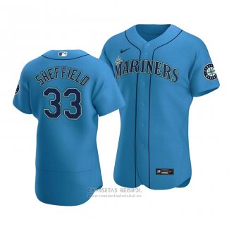 Camiseta Beisbol Hombre Seattle Mariners Justus Sheffield Autentico Alterno Azul