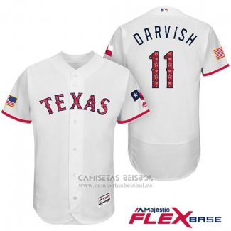 Camiseta Beisbol Hombre Texas Rangers 2017 Estrellas y Rayas Yu Darvish Blanco Flex Base