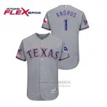 Camiseta Beisbol Hombre Texas Rangers Elvis Andrus 150th Aniversario Patch Autentico Flex Base Gris