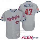 Camiseta Beisbol Hombre Washington Nationals 2017 Estrellas y Rayas Gio Gonzalez Gris Flex Base