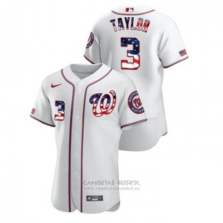 Camiseta Beisbol Hombre Washington Nationals Michael A. Taylor 2020 Stars & Stripes 4th of July Blanco