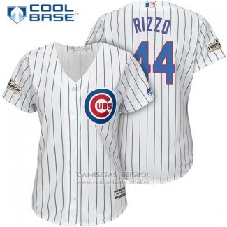 Camiseta Beisbol Mujer Chicago Cubs 2017 Postemporada 44 Anthony Rizzo Blanco Cool Base