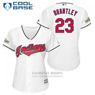 Camiseta Beisbol Mujer Cleveland Indians 2017 Postemporada 23 Michael Brantley Blanco Cool Base