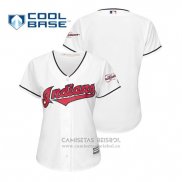 Camiseta Beisbol Mujer Cleveland Indians 2019 All Star Patch Cool Base Primera Personalizada Blanco