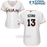 Camiseta Beisbol Mujer Miami Marlins 13 Marcell Ozuna Blanco Autentico Collection Cool Base