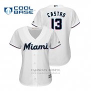 Camiseta Beisbol Mujer Miami Marlins Starlin Castro Cool Base Primera 2019 Blanco