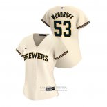 Camiseta Beisbol Mujer Milwaukee Brewers Brandon Woodruff 2020 Replica Primera Crema