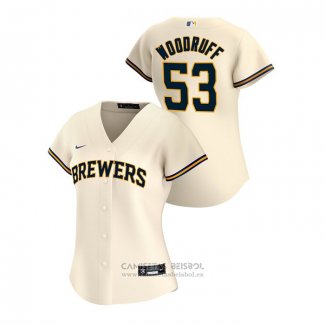 Camiseta Beisbol Mujer Milwaukee Brewers Brandon Woodruff 2020 Replica Primera Crema