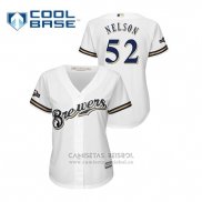 Camiseta Beisbol Mujer Milwaukee Brewers Jimmy Nelson 2019 Postemporada Cool Base Blanco