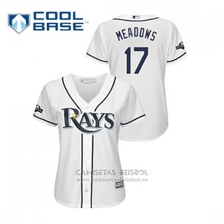 Camiseta Beisbol Mujer Tampa Bay Rays Austin Meadows 2019 Postemporada Cool Base Blanco