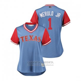 Camiseta Beisbol Mujer Texas Rangers Elvis Andrus 2018 LLWS Players Weekend Merulo Jr Azul